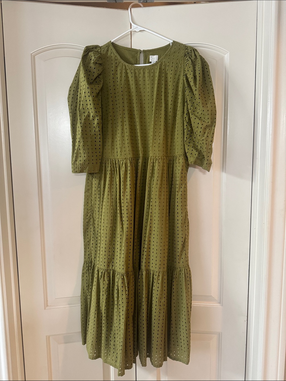 Olive Green Eyelet Tiered Dress